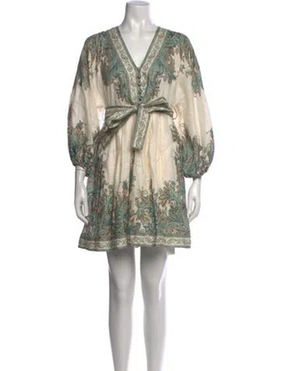 Pre-owned Zimmermann Linen Mini Dress In Neutrals