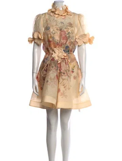 Pre-owned Zimmermann Linen Mini Dress In Neutrals