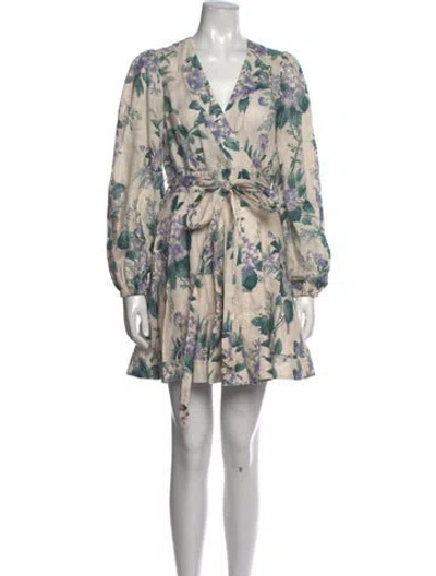 Pre-owned Zimmermann Linen Mini Dress In Neutrals