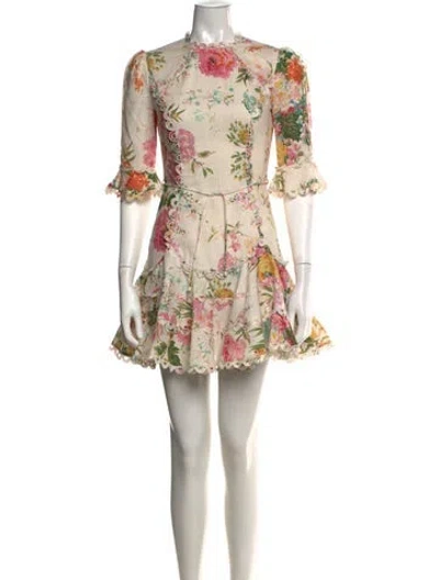 Pre-owned Zimmermann Linen Mini Dress In Neutrals