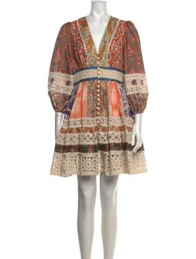 Pre-owned Zimmermann Linen Mini Dress In Neutrals/orange