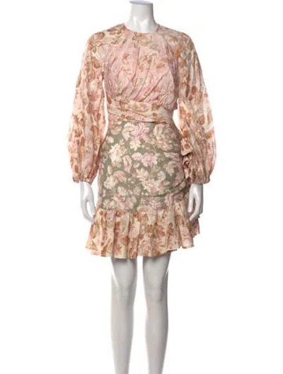 Pre-owned Zimmermann Linen Mini Dress In Neutrals/pink