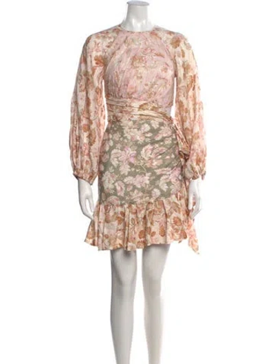 Pre-owned Zimmermann Linen Mini Dress In Neutrals/pink