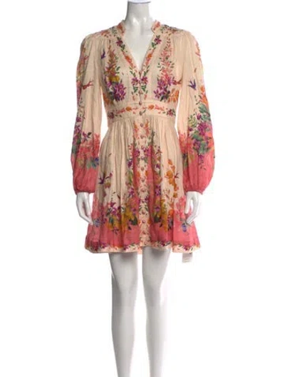 Pre-owned Zimmermann Linen Mini Dress In Neutrals/pink