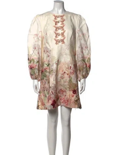 Pre-owned Zimmermann Linen Mini Dress In Neutrals/pink