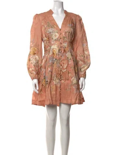 Pre-owned Zimmermann Linen Mini Dress In Neutrals/pink
