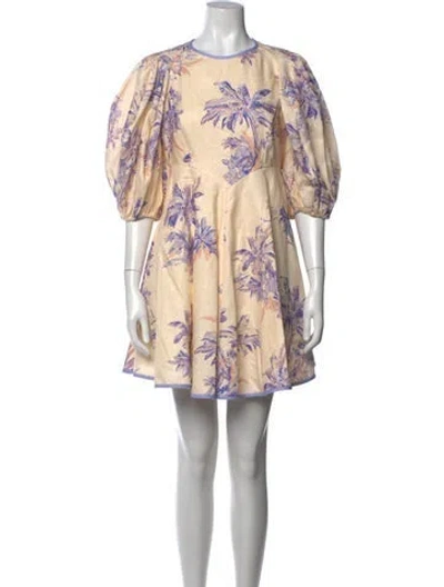 Pre-owned Zimmermann Linen Mini Dress In Neutrals/purple