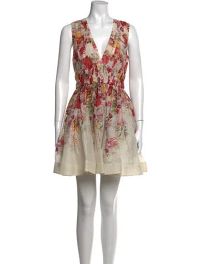 Pre-owned Zimmermann Linen Mini Dress In Neutrals/red