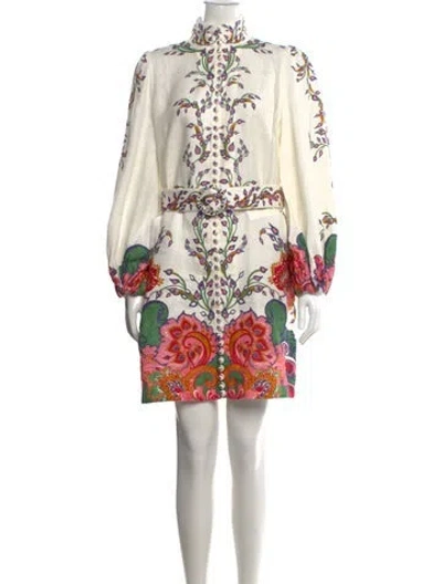 Pre-owned Zimmermann Linen Mini Dress In Neutrals/white