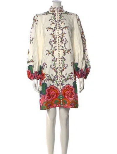 Pre-owned Zimmermann Linen Mini Dress In Neutrals/white