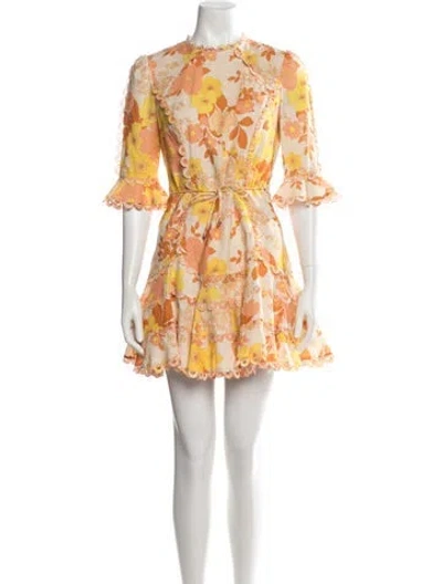 Pre-owned Zimmermann Linen Mini Dress In Neutrals/yellow
