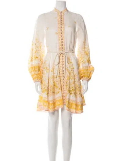 Pre-owned Zimmermann Linen Mini Dress In Neutrals/yellow