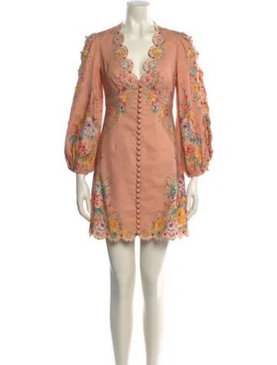 Pre-owned Zimmermann Linen Mini Dress In Orange