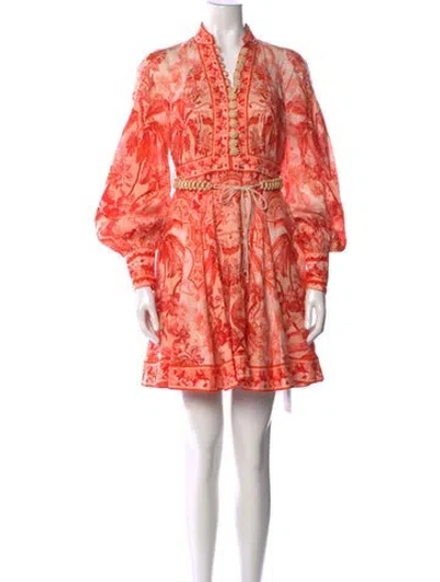 Pre-owned Zimmermann Linen Mini Dress In Orange