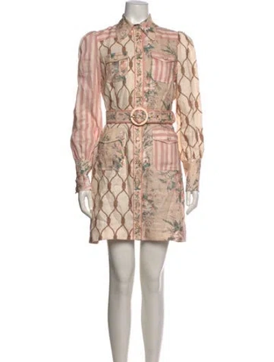 Pre-owned Zimmermann Linen Mini Dress In Pink