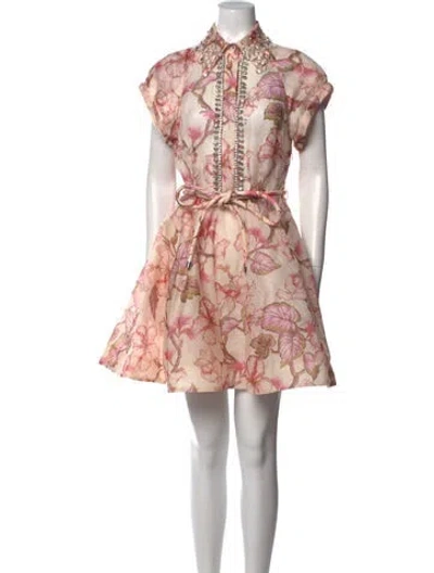Pre-owned Zimmermann Linen Mini Dress In Pink