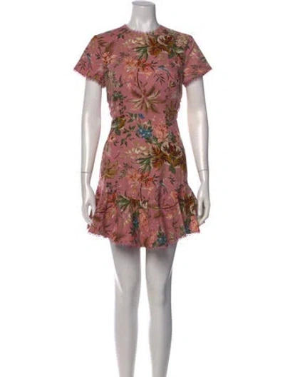 Pre-owned Zimmermann Linen Mini Dress In Pink