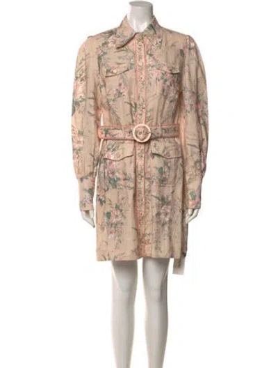 Pre-owned Zimmermann Linen Mini Dress In Pink