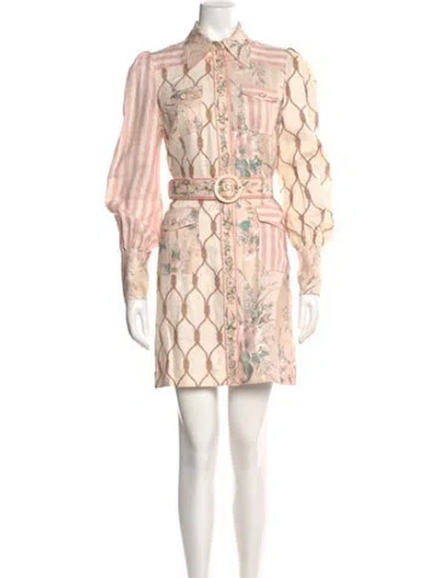 Pre-owned Zimmermann Linen Mini Dress In Pink