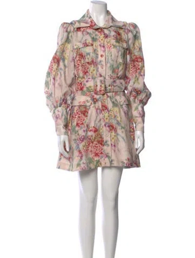 Pre-owned Zimmermann Linen Mini Dress In Pink