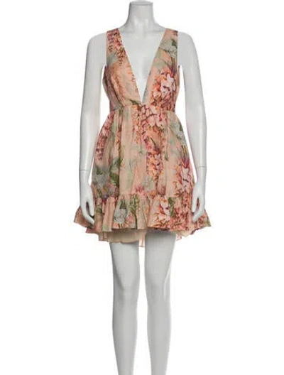 Pre-owned Zimmermann Linen Mini Dress In Pink