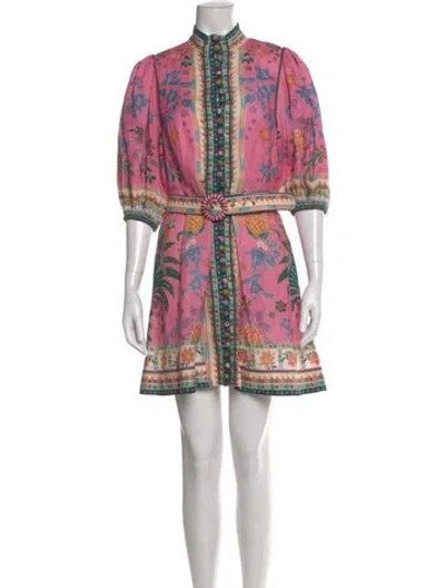 Pre-owned Zimmermann Linen Mini Dress In Pink