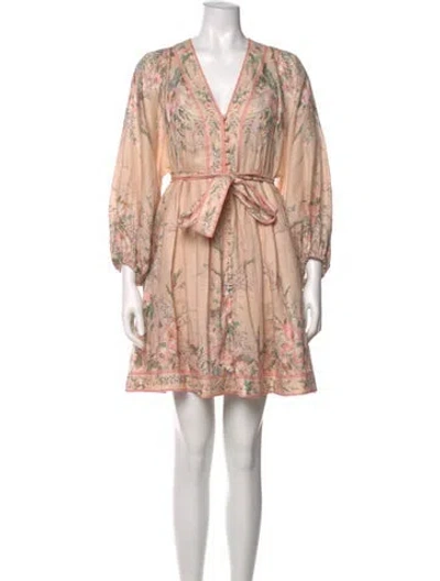 Pre-owned Zimmermann Linen Mini Dress In Pink