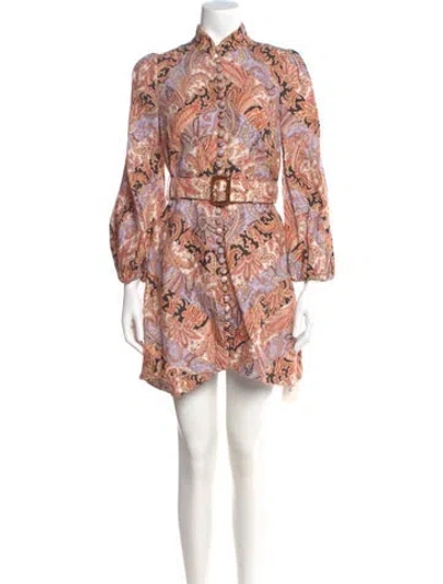 Pre-owned Zimmermann Linen Mini Dress In Pink
