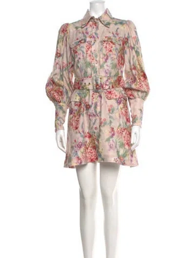 Pre-owned Zimmermann Linen Mini Dress In Pink
