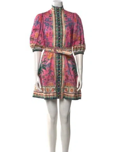 Pre-owned Zimmermann Linen Mini Dress In Pink