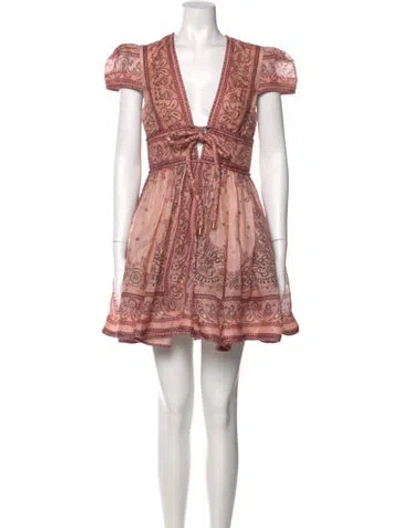 Pre-owned Zimmermann Linen Mini Dress In Pink