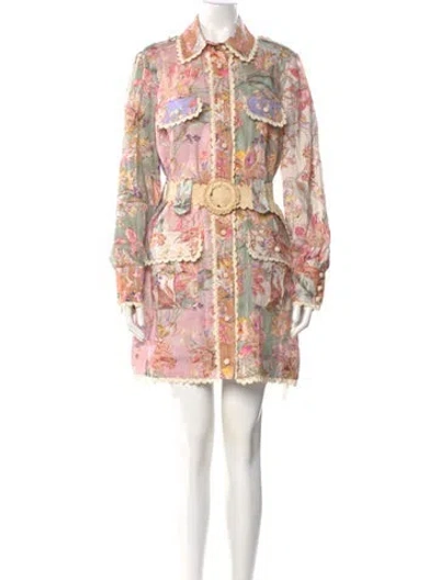 Pre-owned Zimmermann Linen Mini Dress In Pink