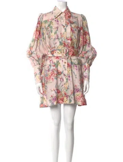 Pre-owned Zimmermann Linen Mini Dress In Pink