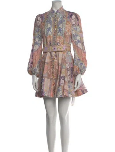 Pre-owned Zimmermann Linen Mini Dress In Pink