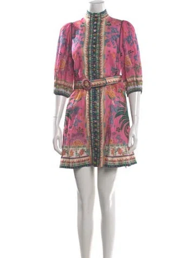 Pre-owned Zimmermann Linen Mini Dress In Pink