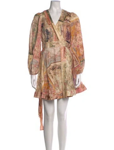 Pre-owned Zimmermann Linen Mini Dress In Pink