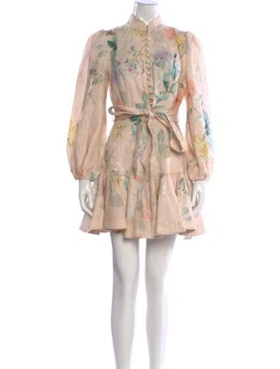 Pre-owned Zimmermann Linen Mini Dress In Pink