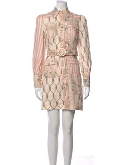 Pre-owned Zimmermann Linen Mini Dress In Pink
