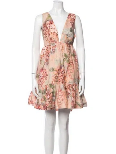 Pre-owned Zimmermann Linen Mini Dress In Pink