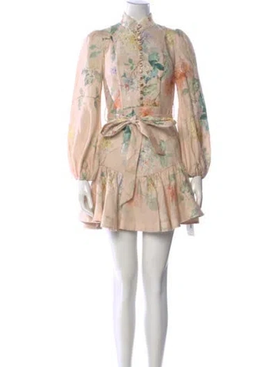 Pre-owned Zimmermann Linen Mini Dress In Pink