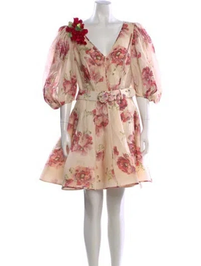 Pre-owned Zimmermann Linen Mini Dress In Pink
