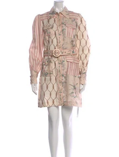 Pre-owned Zimmermann Linen Mini Dress In Pink