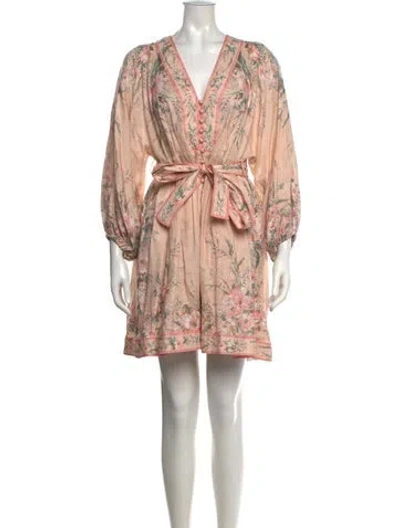 Pre-owned Zimmermann Linen Mini Dress In Pink