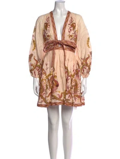 Pre-owned Zimmermann Linen Mini Dress In Pink