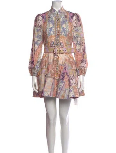 Pre-owned Zimmermann Linen Mini Dress In Pink