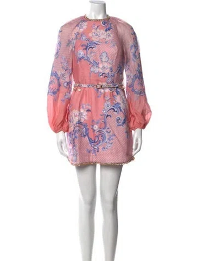 Pre-owned Zimmermann Linen Mini Dress In Pink