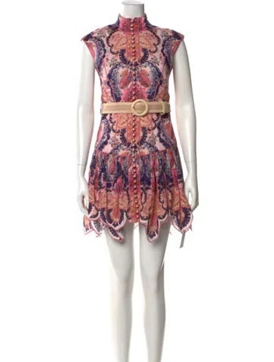 Pre-owned Zimmermann Linen Mini Dress In Pink