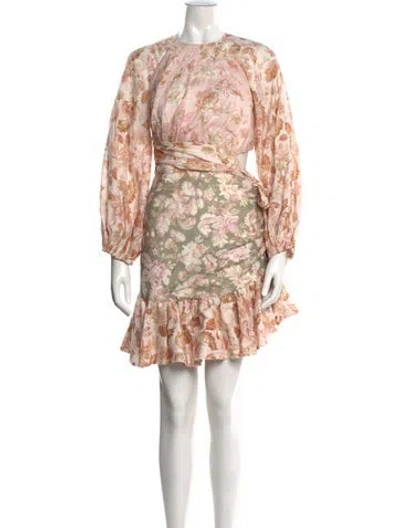 Pre-owned Zimmermann Linen Mini Dress In Pink
