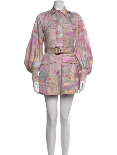 Pre-owned Zimmermann Linen Mini Dress In Pink