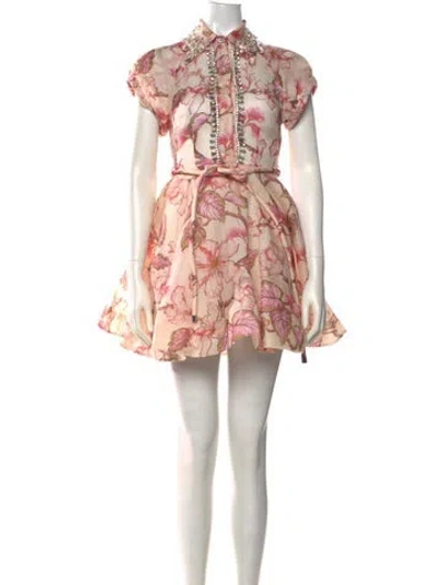 Pre-owned Zimmermann Linen Mini Dress In Pink